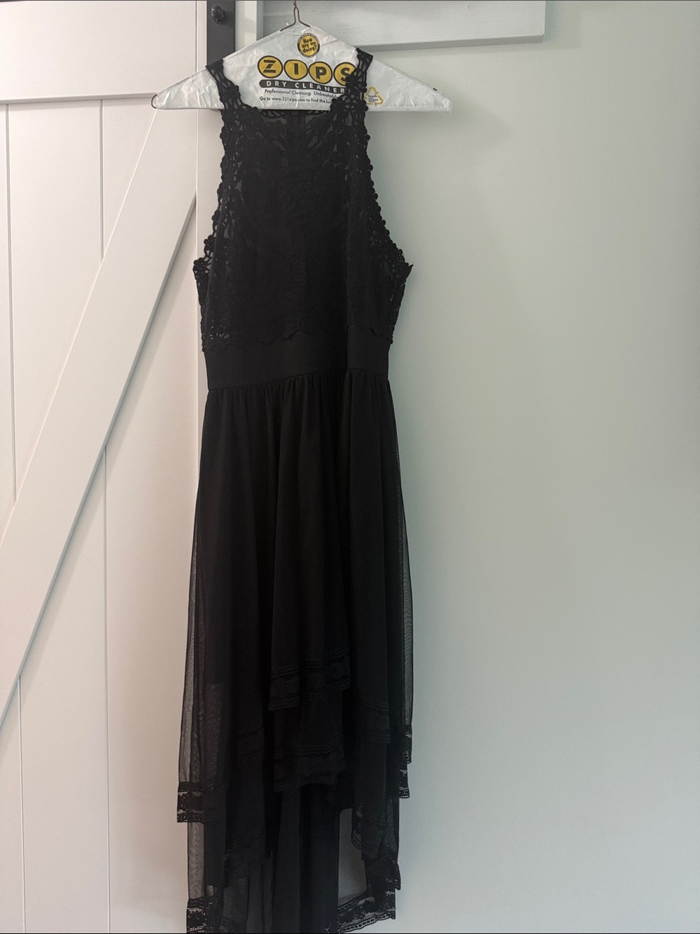 bebe Black Lace High-Low Evening Dress